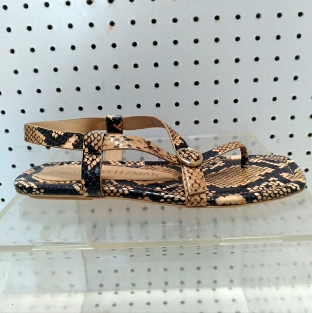Stuart Weitzman Women's Snakeskin Print Sandals Comfy Flat Heel Straps Slingback